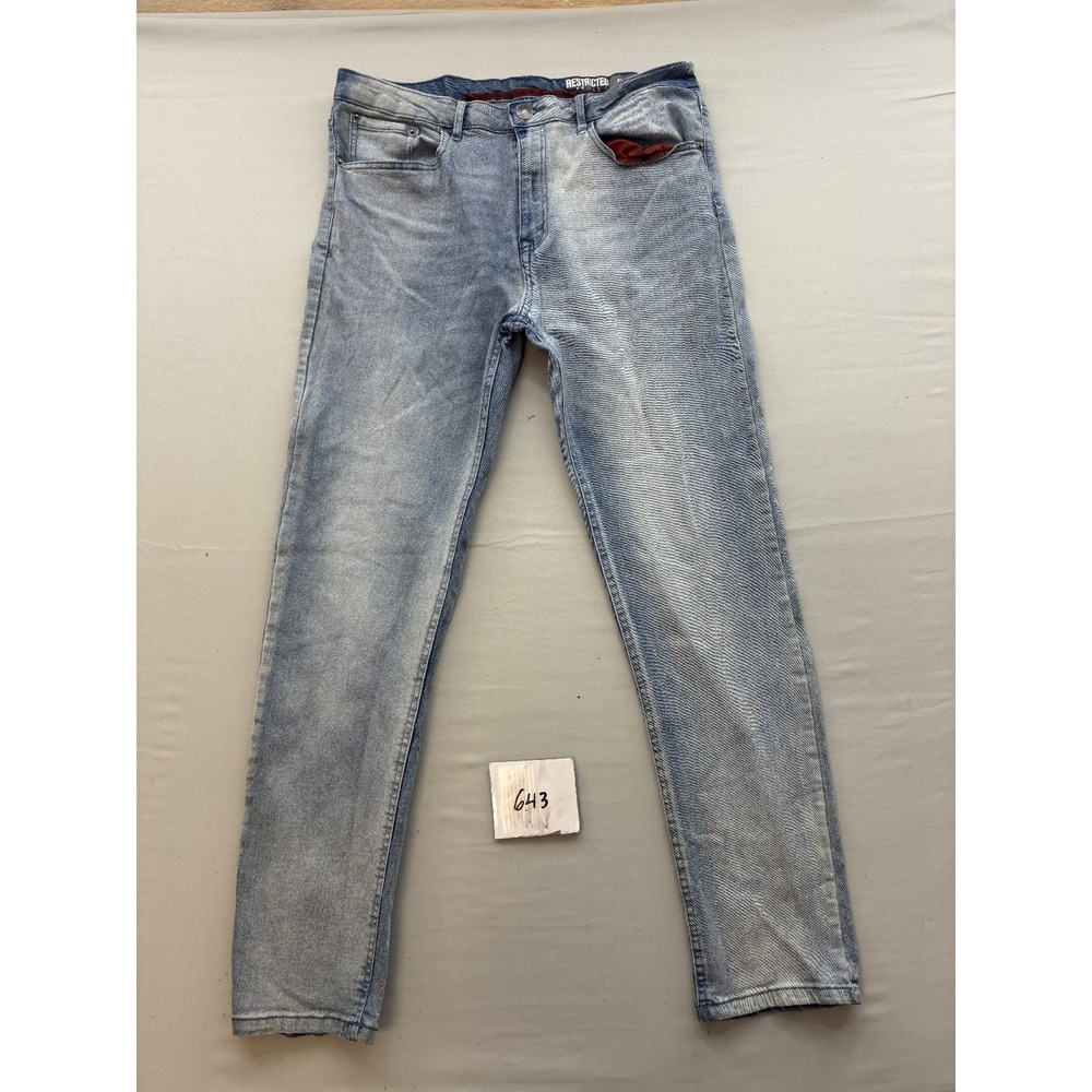 RESTRICTED Mens Slim Fit Jeans Light Wash Denim Ribbed Texture 36x32